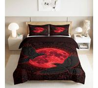 XCQHZYQ Housse de Couette 160x200 cm Gothique Corbeau | Ensemble de Literie Microfibre Sombre Nordique Mythologie avec Fermeture Éclair, Parure de lit Imprimé avec 2 Taie d'oreiller