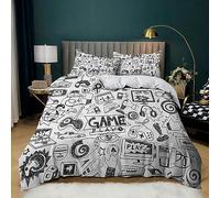 XCQHZYQ Housse de Couette 200x200 cm Ado Adulte Parure de Lit Hand Drawn Gamepad, Housse de Couette en Microfibre Décor de Chambre Ensemble de Literie avec 2 Taies d'oreiller