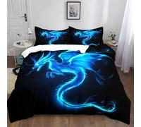 XCQHZYQ Housse de Couette 220x240 cm Dragon Volant Bleu literie Set avec 2 taie d'oreiller 65x65cm, Housse de Couette Set Ensemble de literie en Coton Polyester