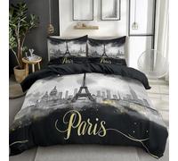 XCQHZYQ Housse de Couette 220x240 cm Graffiti Noir sur Les Toits De Paris 3 Pièces Parure de lit avec 2 Taies d'oreiller, Ensembles de Housses de Couette 2 Personnes en Microfibre Douce
