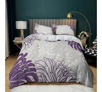 XCQHZYQ Housse de Couette 240x260 cmFleur Mauve Parure de Lit Bicolore Adulte 2 Personnes avec Fermeture éclair, Parure Housse Coutte Microfibre avec 2 Taie Oreiller 65x65 cm