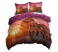 XCQHZYQ Housse de Couette 90x190 cm Italie Colisée Coucher De Soleil Parure de Lit Enfant Couleur Orange avec Fermeture Éclair, Literie 1 Personne Imprimée en Microfibre avec 1 Taie d'oreiller