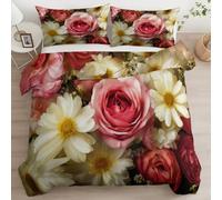 XCQHZYQ Housse de Couette 90x190 cm Moderne Roses Chrysanthèmes Parure de Lit Enfant Rose avec Fermeture Éclair, Literie 1 Personne Imprimée en Microfibre avec 1 Taie d'oreiller 65x65 cm