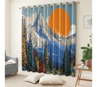 XCQHZYQ Lot de 2 Bleu Clair Rideaux Isolants Thermiques en Polyester avec Oeillets L140 x H245 cm, Rideaux Occultants Polyester Rétro Paysages Naturels Montagnes, pour Salon Chambre