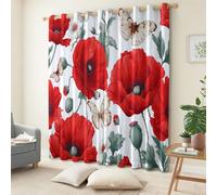 XCQHZYQ Lot De 2 Rideau Occultant Enfant pour Fille Garcon L117 x H138 cm, Fleurs De Pavot Papillons Feuilles Rideau Occultant À Oeillet Blanc Thermiques Phonique Anti Froids, Décor De Chambre