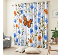 XCQHZYQ Lot De 2 Rideau Occultant Enfant pour Fille Garcon L140 x H160 cm, Dessinées À La Main De Papillons Fleurs Rideau Occultant À Oeillet Blanc Thermiques Phonique Anti Froids, Décor De Chambre