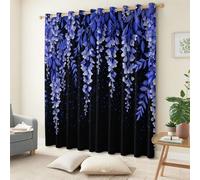 XCQHZYQ Lot De 2 Rideau Occultant Enfant pour Fille Garcon L140 x H175 cm, Fleurs Feuilles Fleurs De Glycine Rideau Occultant À Oeillet Noir Thermiques Phonique Anti Froids, Décor De Chambre