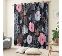 XCQHZYQ Lot De 2 Rideau Occultant Enfant pour Fille Garcon L140 x H245 cm, Feuilles Feuilles De Palmier Fleurs Rideau Occultant À Oeillet Gris Foncé Thermiques Phonique Anti Froids, Décor De Chambre