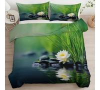 XCQHZYQ Méditation Spa Pierres Housse de Couette Herbe Verte 140x200 avec 1 Taie d'oreiller 65x65 cm, Parure de Lit Réversible Douce et Respirante, aux Chambres de Filles et Garçons Décor