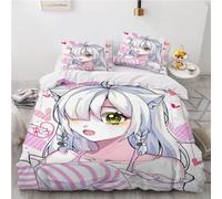 XCQHZYQ Parure de lit 140x200 cm Dessin Animé Japonais Housse de Couette Manga Fille Motif 3D 1 Personne, Microfibre Sets de Housse pour Adultes Hommes Jeunes Garçons Fille Enfants