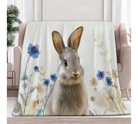 XCQHZYQ Plaid Couverture Polaire Flanelle 130x170 cm, Jeté de Canapé Aquarelle Fleurs Sauvages Lapin Animal Microfibre Doux Chaud Epaisse Blanc Couvre-Lit Sofa Couverture lit 1 Personne