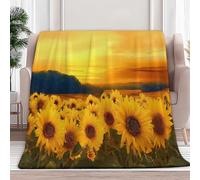 XCQHZYQ Plaid Couverture Polaire Flanelle 130x170 cm, Jeté de Canapé Nature Champ De Tournesols Microfibre Doux Chaud Epaisse Jaune Couvre-Lit Sofa Couverture lit 1 Personne