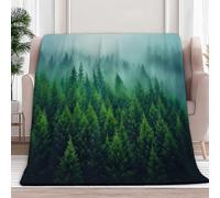 XCQHZYQ Plaid Couverture Polaire Flanelle 130x170 cm, Jeté de Canapé Nature Forêt Nuages Microfibre Doux Chaud Epaisse Vert Couvre-Lit Sofa Couverture lit 1 Personne