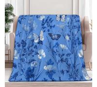 XCQHZYQ Plaid Couverture Polaire Flanelle 130x170 cm, Jeté de Canapé Nature Plantes Papillon Microfibre Doux Chaud Epaisse Bleu Couvre-Lit Sofa Couverture lit 1 Personne