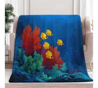 XCQHZYQ Plaid Couverture Polaire Flanelle 130x170 cm, Jeté de Canapé Thème Nature Mer Corail Poissons Microfibre Doux Chaud Epaisse Bleu Foncé Couvre-Lit Sofa Couverture lit 1 Personne