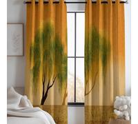 XCQHZYQ Rideau Occultant Salon Couleur Orange Thermique Isolant Anti Froid Polyester 2 Pièces L140 x H175 cm Rideaux de Fenêtre Art Chinois Saule pour Chambre Enfant Cuisine Décoration