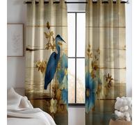 XCQHZYQ Rideau Occultant Vintage Shabby Chic Floral Planches De Bois, Rideaux Thermiques à Oeillets Beige pour Salon Chambre Fenetre, Enfant Adolescents Lot De 2 Décor de Fenêtre, L140 x H175 cm