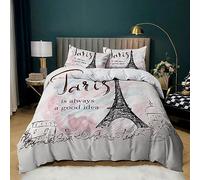 XCQHZYQ Romantic Paris Housse de Couette pour Chambre d'enfant 2 Personne 140x200 cm, Parure De Lit Enfant Adulte Sets de Housse Couette en Microfibre avec 2 Taie d'oreiller