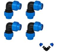 XCRPRT Lot de 4 raccords de tuyau en polyéthylène coudé à 90 °, raccord de serrage de 25 mm, raccord en plastique PP pour tuyaux PE80 PE100, PPR, PVC et autres tuyaux d'eau