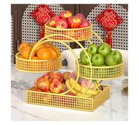 XCSDEW Étagère À Fruits En Fer Forgé, Trois Niveaux Sur Pied, Boîte Rangement De Corbeille , Conception Ouverte, Adaptée Une Utilisation Bureau(Gold)