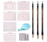XCSJ 10pcs Pinceau De Calligraphie Chinoise Kanji Japonais Sumi Ensemble Avec 3 Brosse Chinoise Pinceau De Calligraphie,6 Papier De Tissu d'Écriture d'Eau,1 Bol d'Eau,Pour Débutant,Étudiants,Artistes