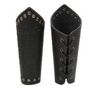 XCSJ 2pcs Protège-Bras en Cuir Gothique Médiéval Brassards De Bras en Cuir PU Médiéval Armure De Bras De Brassards en Cuir Médiévaux Brassards en Cuir pour Costume, Cosplay, Halloween (Noir)