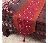 XCSLH Chemin De Table,Chemin De Table Moderne Simple Petit Broderie Florale Bordeaux avec Glands pour Table À Manger Fête De Mariage Gâteau De Noël Décor De Nappe Souple Floral,33Cmx100Cm