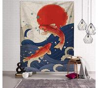 XCSLH Tapisserie Murales,Grande Vague Koi Art Impression Tapisserie Japon Ukiyoe Kanagawa Grande Vague Tenture Murale Tissu Fond Décor À La Maison Ménage Tapisserie Japonaise, 150Cmx200Cm