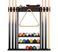 XCSOURCE Support mural pour queues de billard uniquement, support mural pour 6 bâtons de billard + balles, fabriqué en 100% bois de bambou, accessoires de table de billard compact pour cave homme