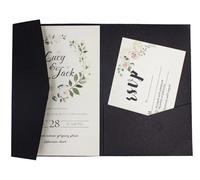 XCTDSVAH Faire Part de Mariage Kit de cartes d'invitation mariage à trois volets découpées au Laser, 50 roses, enveloppe poche(Pearl black,Blank set)