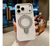 XCuihulle Coque de protection à paillettes pour iPhone 14 Pro Max, avec support, anneau de support magnétique invisible, arrière en polycarbonate, diamants scintillants, luxueux, blanc