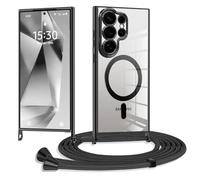 XCuihulle Coque de téléphone portable pour Samsung Galaxy S26 Ultra magnétique, en silicone transparent galvanisé, avec cordon à porter autour du cou, noir