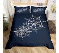 XCWDC Housse de Couette 140x200 gouvernail Bleu, Parure de Lit 1 Personne 3D Imprimée 110GSM Microfibre & 2 Taies d'oreiller 65x65 cm pour Enfant Adulte, avec Fermeture éclair