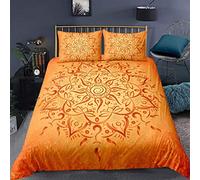 XCWDC Housse de Couette 140x200 Mandala Orange Parure de Lit 1 Personnes 3D Imprimée Microfibre & 1 taies d'oreiller 65x65 cm pour Fille, avec Fermeture éclair