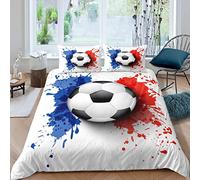 XCWDC Housse de Couette 200x200, Ballon de Foot Blanc Thème Parure de Lit 2 Personnes 3D Imprimée Microfibre + 2 taies d'oreiller 65x65 cm pour Adulte Ado, avec Fermeture éclair