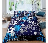 XCWDC Housse de Couette 200x200, Ballon de Foot Bleu Thème Parure de Lit 2 Personnes 3D Imprimée Microfibre + 2 taies d'oreiller 65x65 cm pour Adulte Ado, avec Fermeture éclair