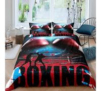 XCWDC Housse de Couette 220x240, Boxe Rouge Thème Parure de Lit 2 Personnes Imprimée 3D Microfibre, 2 Taies d'oreiller 65x65 cm avec Fermeture éclair