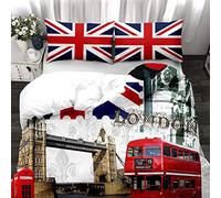 XCWDC Housse de Couette 220x240 Ville de Londres Parure de Lit 2 Personnes 3D Imprimée Microfibre & 2 taies d'oreiller 65x65 cm pour Adolescent, avec Fermeture éclair