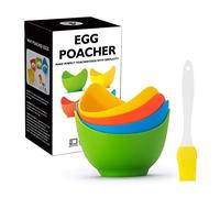 XCWTBL Pocheuse à Oeufs En Silicone Cuit Oeuf Micro Onde, 4 Cuiseurs De Cuisine Antiadhésifs Avec 1 Brosse Huile Pour Ustensiles Cuisine, Vapeur, Fours Micro-ondes, Multicolore