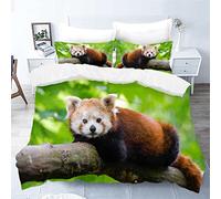 XCWYF Housse de Couette 220x240 cm Panda Roux Brun Parure de Lit 2 Personnes avec Fermeture Éclair - Housse Couette en Microfibre avec 2 Taie d'oreiller 65x65 cm Multicolor