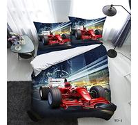 XCWYF Housse de Couette 220x240 cm Voiture de Formule Rouge Parure de Lit 2 Personnes avec Fermeture Éclair - Housse Couette en Microfibre avec 2 Taie d'oreiller 65x65 cm, Multicolor