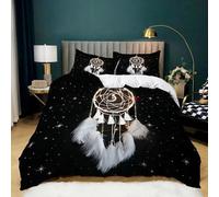 XCWYF Housse de Couette Attrape-rêves Noir 140x200 cm Couvre Lit 1 Personnes Imprimé Parure De Lit en Microfibre Adulte avec 2 Taie d'oreiller 65x65