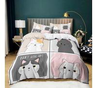 XCWYF Housse de Couette Chat Animal de Dessin animé 140x200 cm Parure de Lit avec Fermeture Éclair, Parure Housse Couette 1 Personnes Microfibre avec 2 Taie d'oreiller 65x65 cm