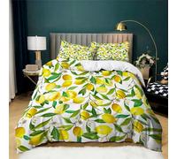 XCWYF Housse de Couette Motif Citron Jaune 240x260 cm Ensemble Literie Tissus Doux et hypoallergéniques, Parure de lit Microfibre et 2 taies d'oreiller 65x65 cm