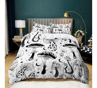 XCWYF Housse de Couette Motif de Champignon Noir 140x200 cm Parure de Lit avec Fermeture Éclair, Parure Housse Couette 1 Personnes Microfibre avec 2 Taie d'oreiller 65x65 cm