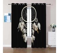 XCWYF Rideau Occultant Isolation Thermique Motif Attrape-rêves Noir 2X B110x H215 cm 100% Polyester Rideaux Isolants, Rideau Intérieur à 0eillets Moderne Chambre Elégant, pour Salon&Pièce