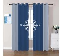 XCWYF Rideau Occultant Isolation Thermique Motif de Boussole Bleue 2X B110x H215 cm 100% Polyester Rideaux Isolants, Rideau Intérieur à 0eillets Moderne Chambre Elégant, pour Salon&Pièce