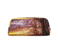 Xcwzbls Grande trousse à crayons Capacitylonely Bench Sunset en cuir avec fermeture éclair tridimensionnelle, fournitures de bureau, doré, Taille unique, Organiseur de sac