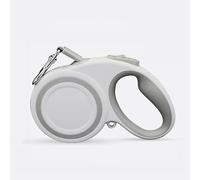 XCXQ Laisse pour chien rétractable à 360° sans nœuds, bande réfléchissante solide, laisse de promenade pour chien, jusqu'à 30 kg, poignée en caoutchouc antidérapante, frein à une main, blanc/gris