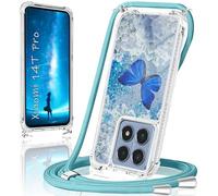 XCYYOO Chaîne de téléphone portable Xiaomi 14T Pro - Avec bande papillon scintillant - TPU anti-chocs et anti-rayures - Transparent - Motif papillon